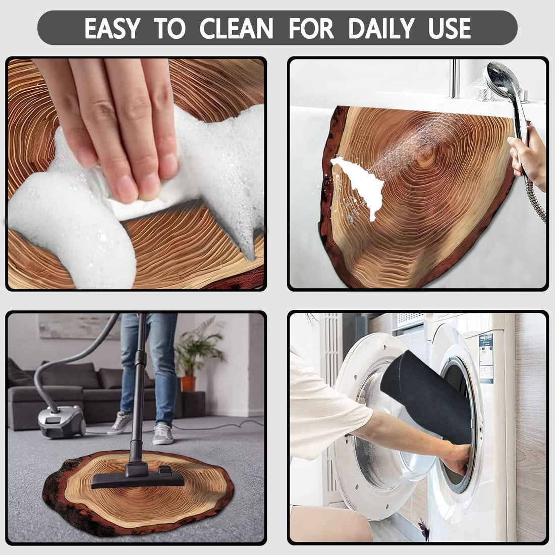 Brown Wood Grain Bath Mat Cute Annual Ring Bathroom Rugs Funny Non Slip Bathtub Decor Mats Super Absorbent Floor Carpet Machine Washable Quick Dry Bathmat For Tub, Shower Bedroom Kitchen 23.6x35.4IN