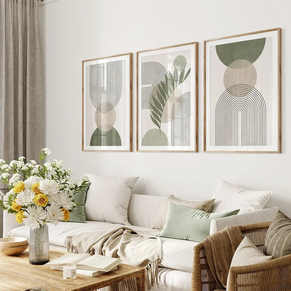 Sage Green Botanical Abstract Boho Geometry Wall Art Canvas Painting Nordic Posters And Prints Wall Pictures Living Room Decor