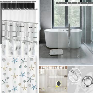 1pc 180cm/200cm PEVA Shower Curtain Waterproof Mildew Proof Durable Bathroom Screens With Hook Transparent White Black Curtains