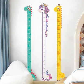 Whimsical Animal Growth Chart Wall Decals: Unicorn, Dino, Giraffe Height Stickers for Nursery & Kids Room Decor (Non-Branded)