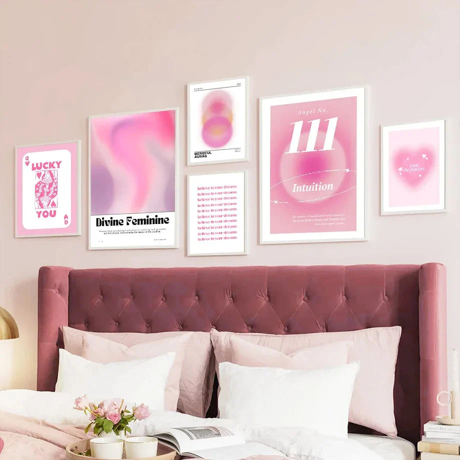 Pink Angel Number Poster And Prints Flower Maket Exhibition Gallery Wall Art Canvas Painting Pictures For Living Room Decor