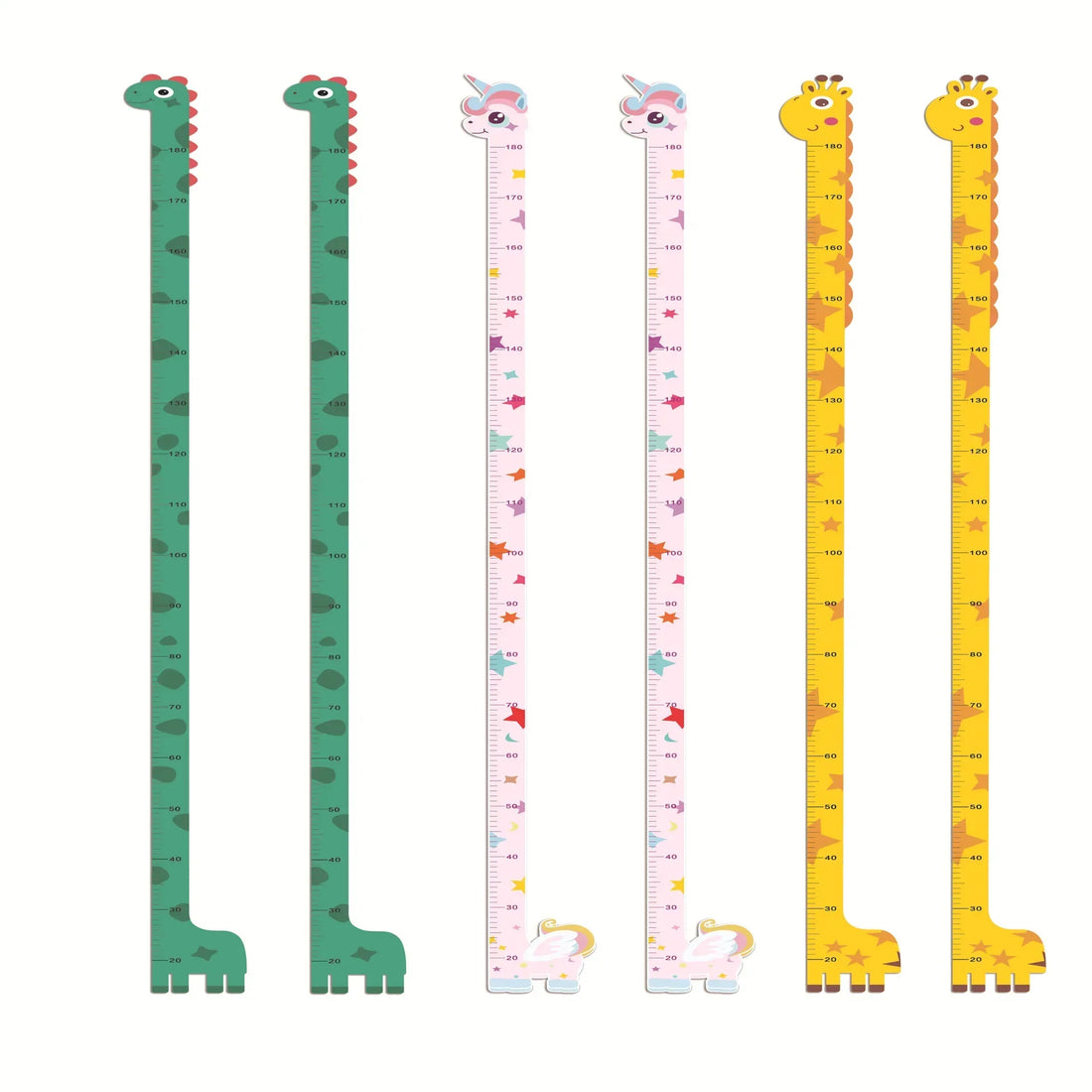 Whimsical Animal Growth Chart Wall Decals: Unicorn, Dino, Giraffe Height Stickers for Nursery & Kids Room Decor (Non-Branded)